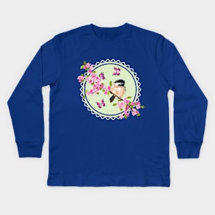 Spring Flowers And Bird Art Kids Long Sleeve T-Shirt